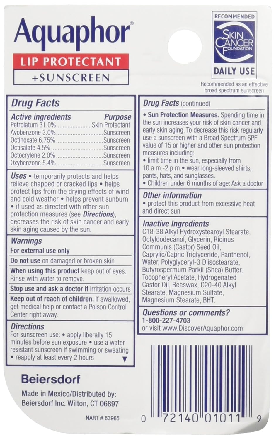 Aquaphor Lip Protectant Plus Sunscreen SPF 30 0.35 Ounce