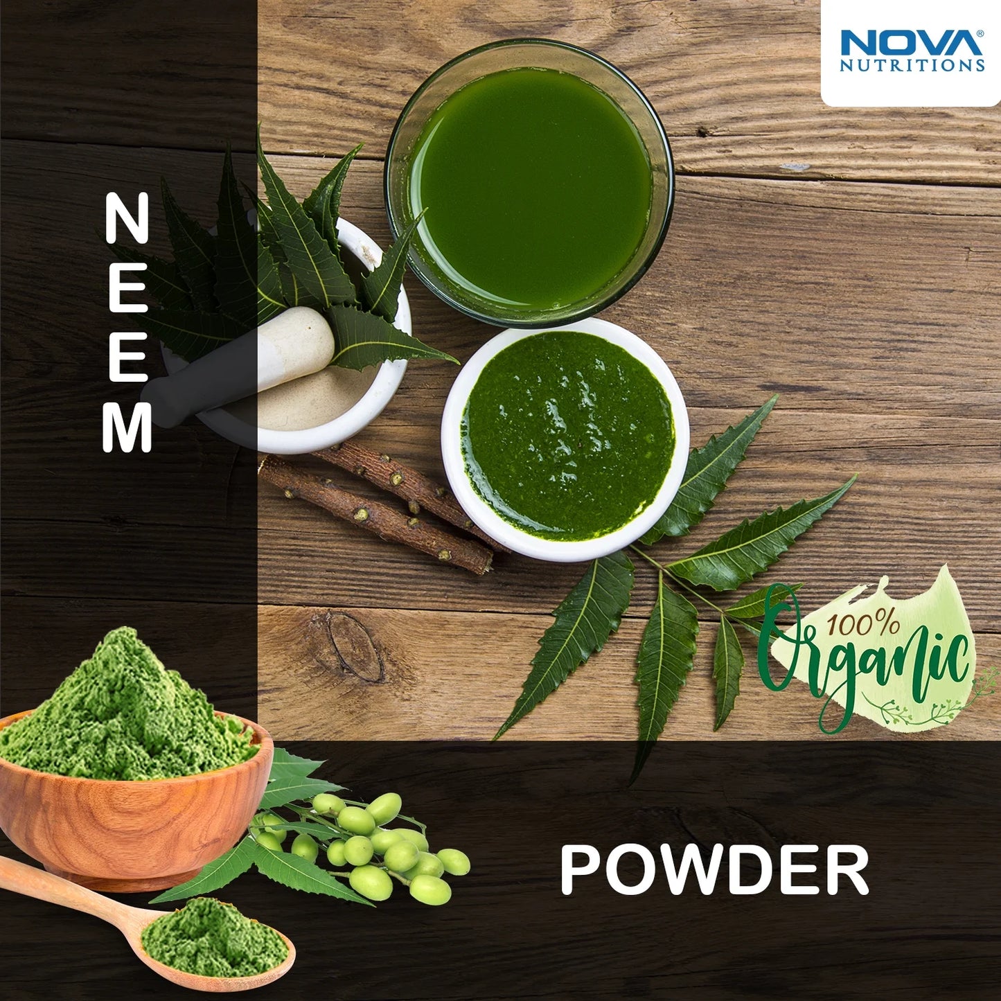 Nova Nutritions Certified Organic Neem Leaf Powder 16 OZ (454 gm) - Also Called Azadirachta Indica
