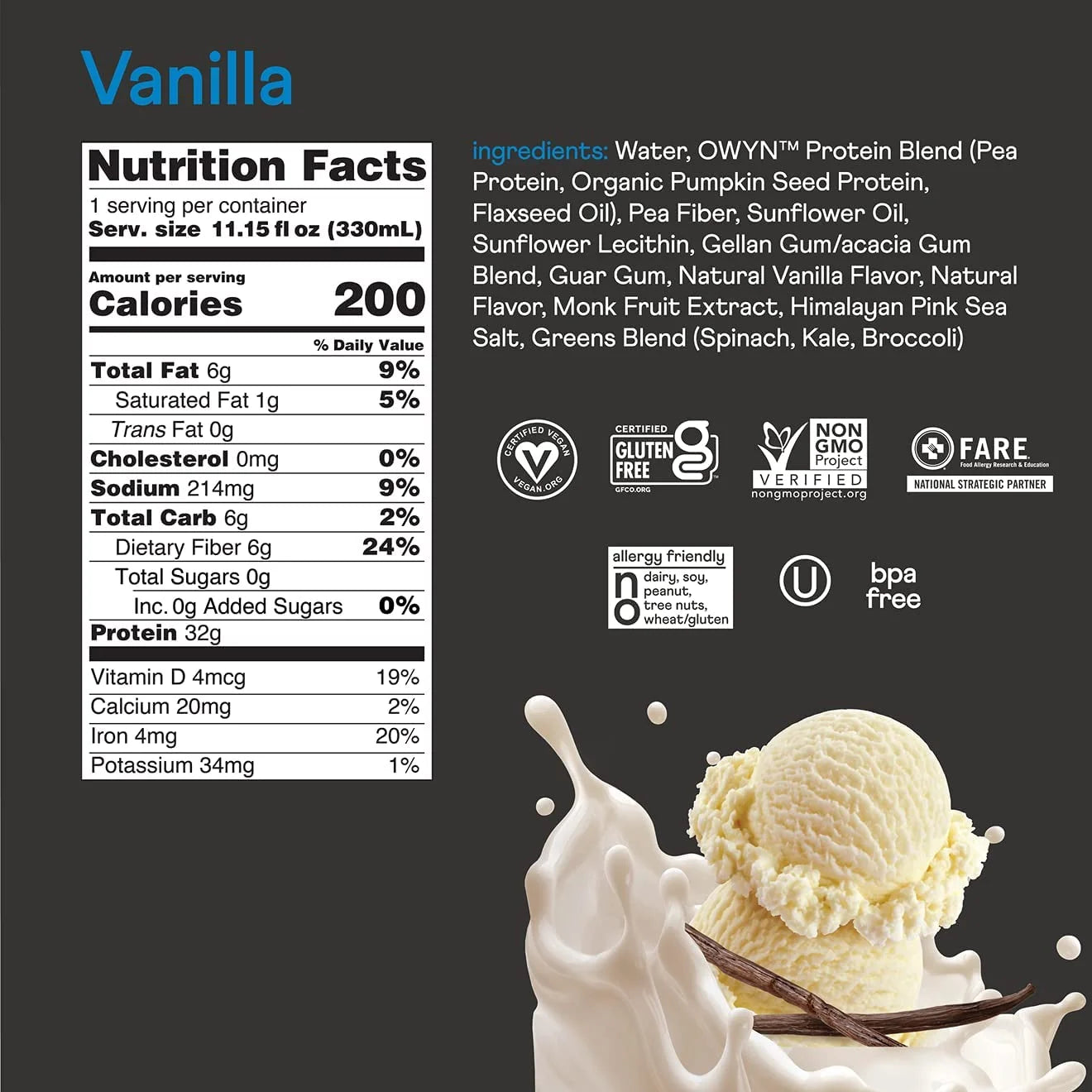 OWYN Pro Elite Protein Shake, Vanilla, 4 Ct, 32g