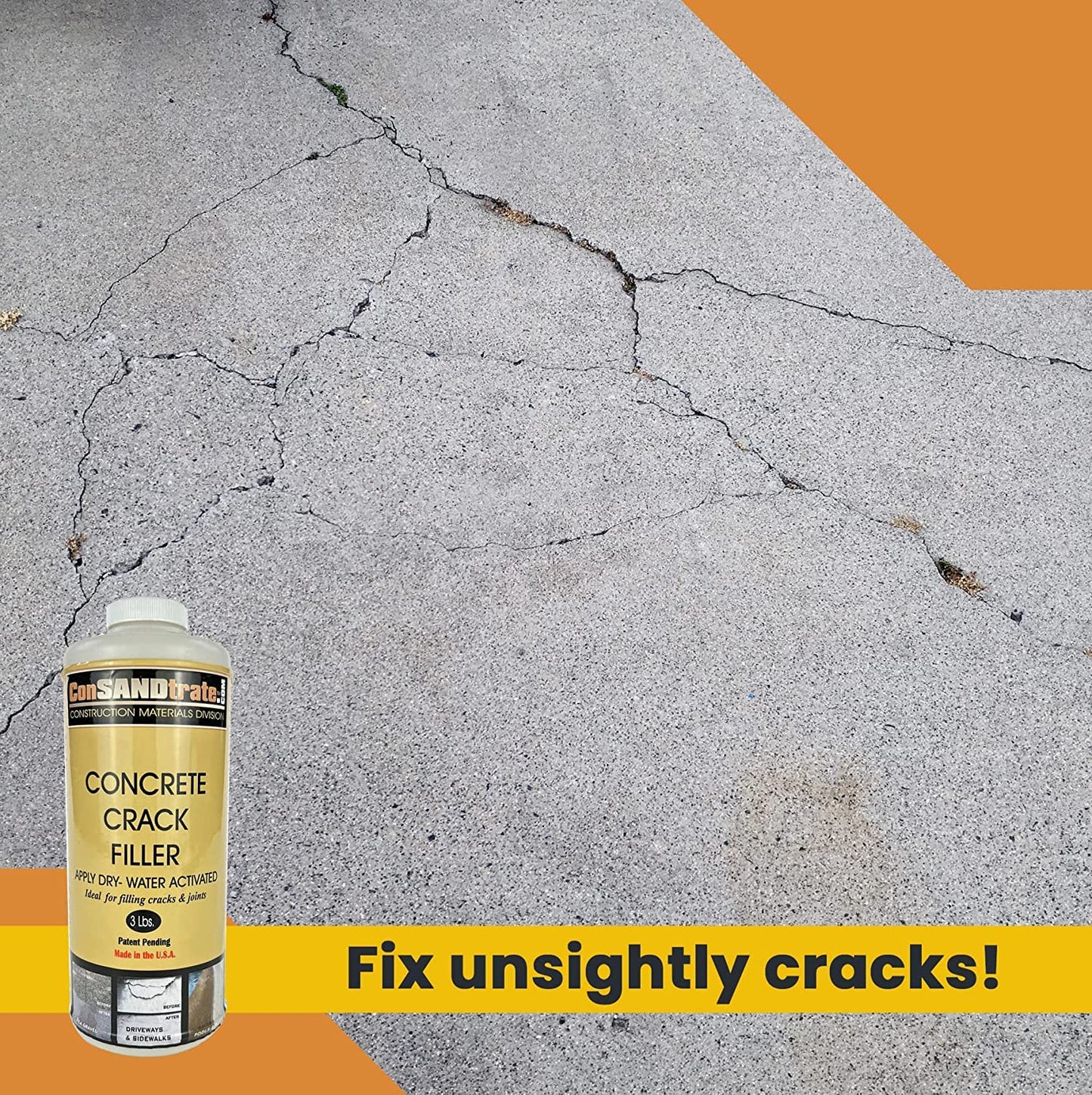 Concrete Crack Filler - Gray - 3 lb. (Single Bottle) for Filling in Concrete Cracks on driveways, walkways and patios.