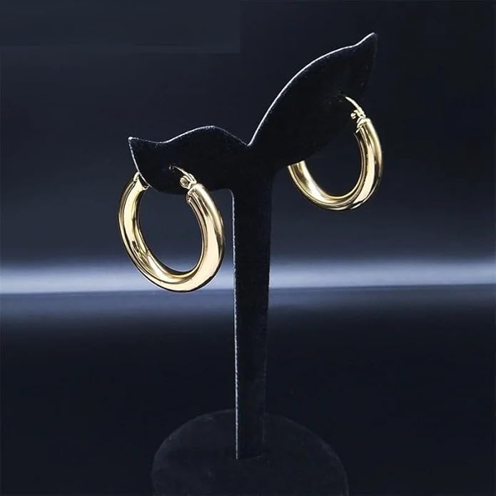 Chunky Gold Plated Hoop Earrings – Small Smooth Circle Hoops for Women