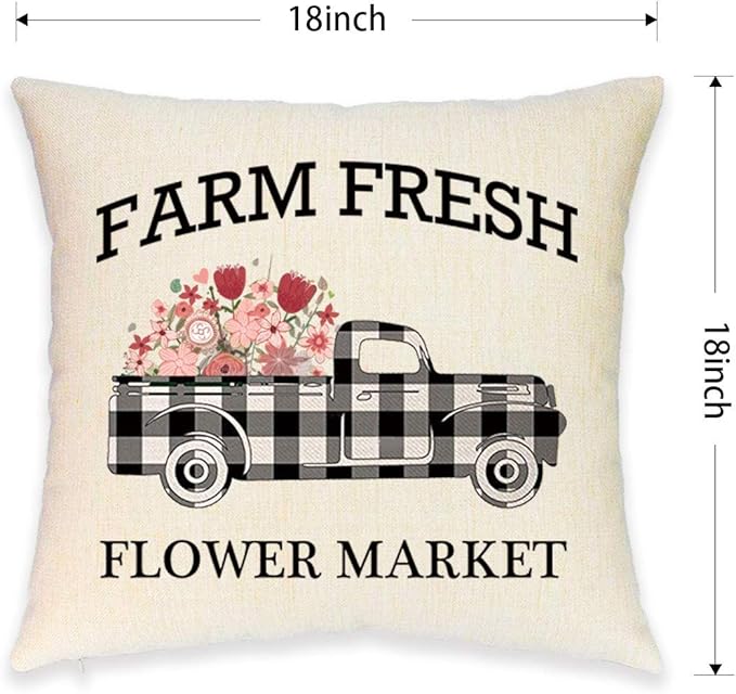 Buffalo Plaid Pillow Covers – Set of 2 Black and White Farmhouse Cushion Covers, 18x18"
