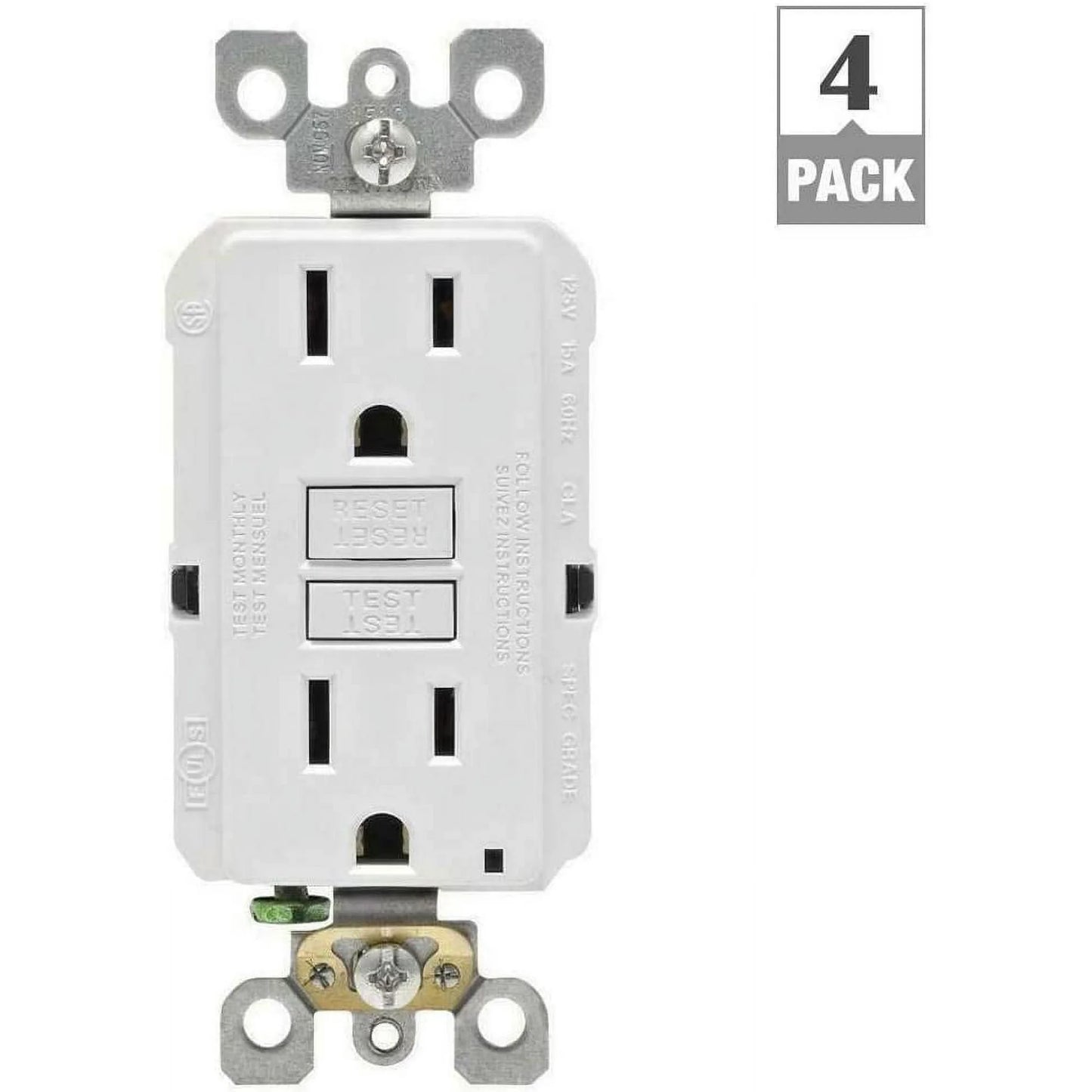 Leviton 15 Amp 125-Volt Duplex Self-Test Slim GFCI Outlet, White - New