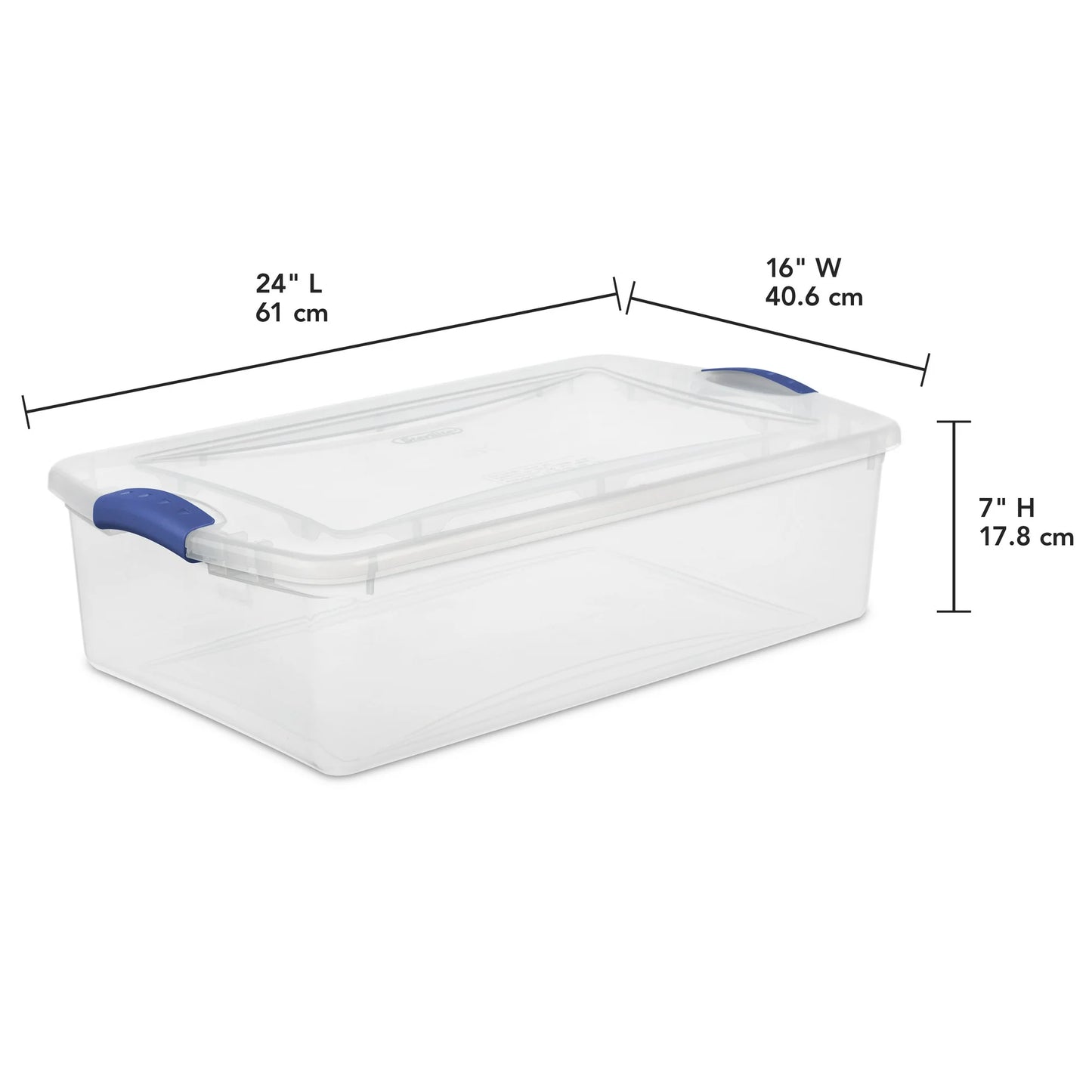 Sterilite Small Storage Bin, 32 Quart Clear Underbed Storage Container with Latch Lid, Blue