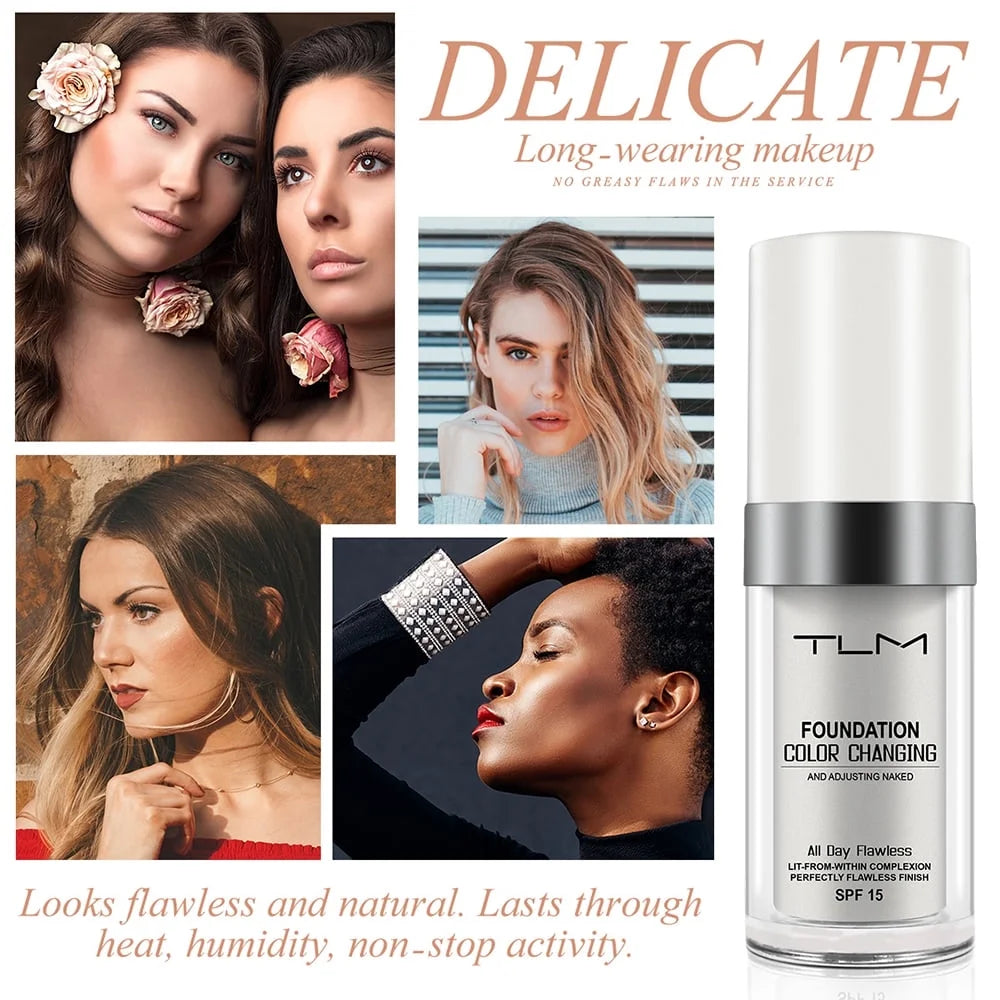 Color Changing Foundation by TLM, Liquid Foundation Makeup, All Day Flawless Age Defying, Hides Wrinkles & Lines, Sensitive Skin Safe, 1 Fl.Oz