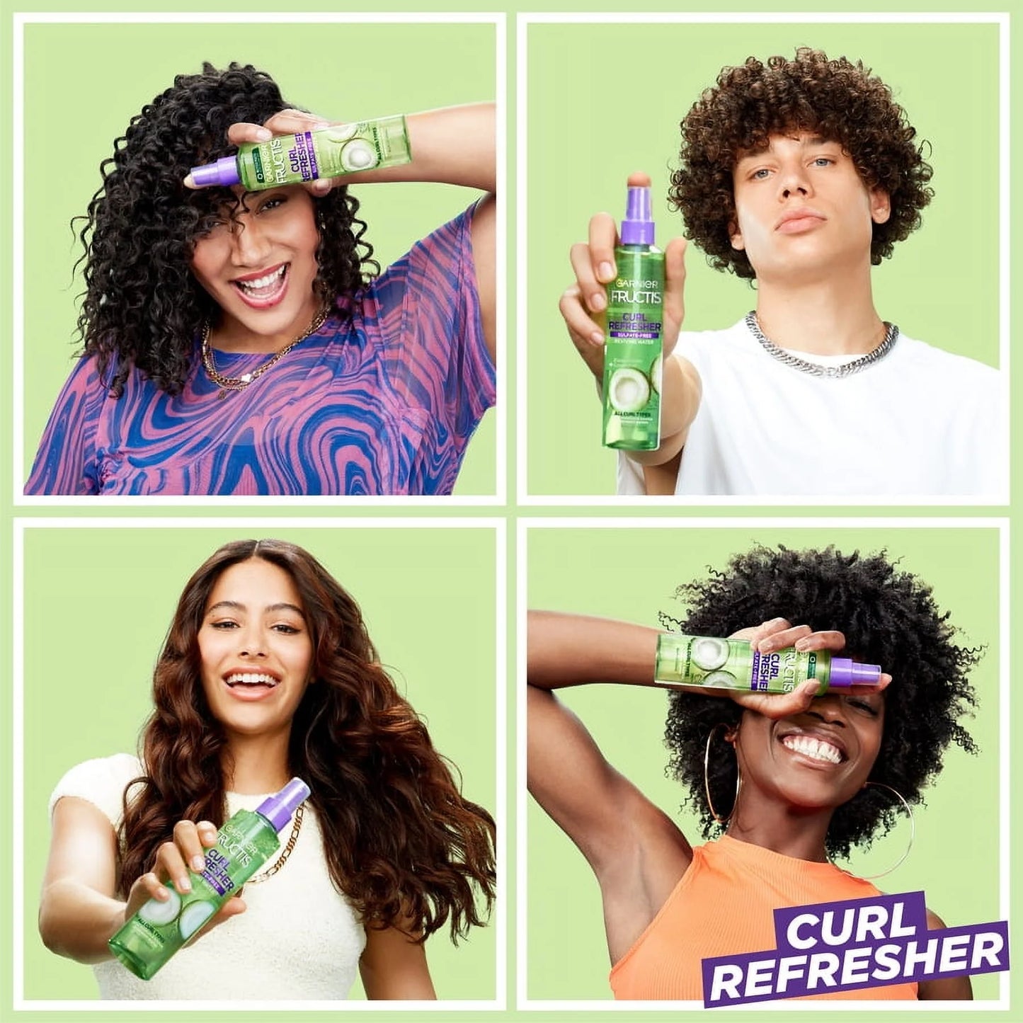Garnier Fructis Curl Refresher Reviving Water Spray with Coconut Water for men and women, 8.5 fl oz