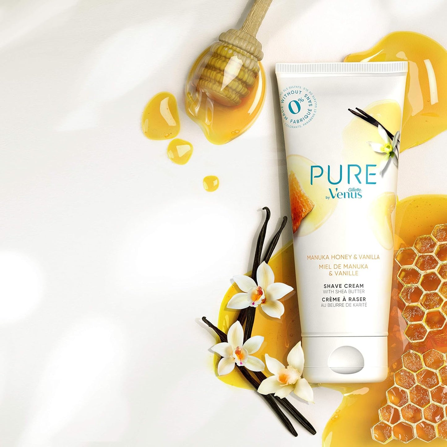 Pure by Gillette Venus Shaving Cream Manuka Honey and Vanilla, 6oz