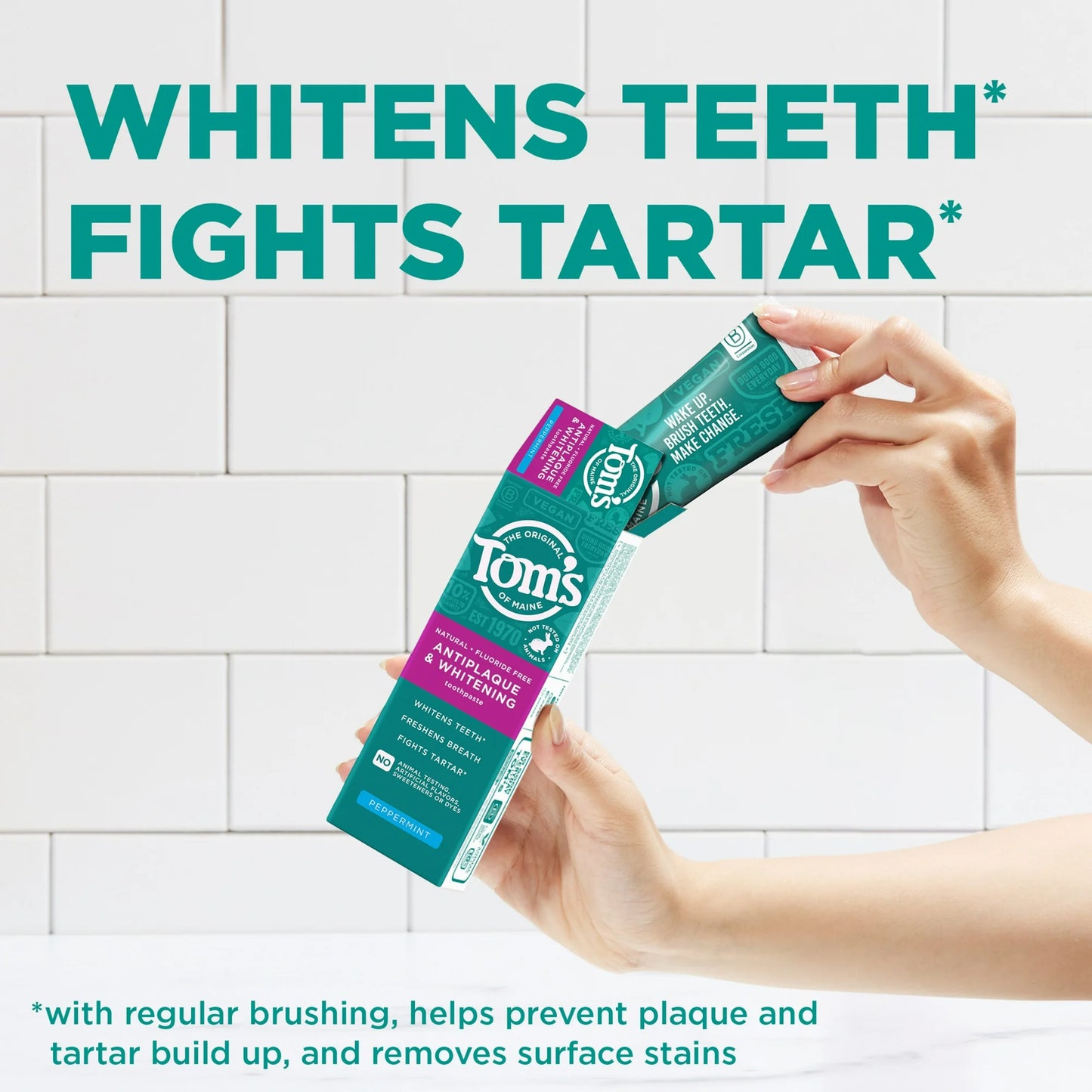 Tom’s of Maine Antiplaque and Whitening Fluoride Free Toothpaste, Peppermint, 4.5 Oz