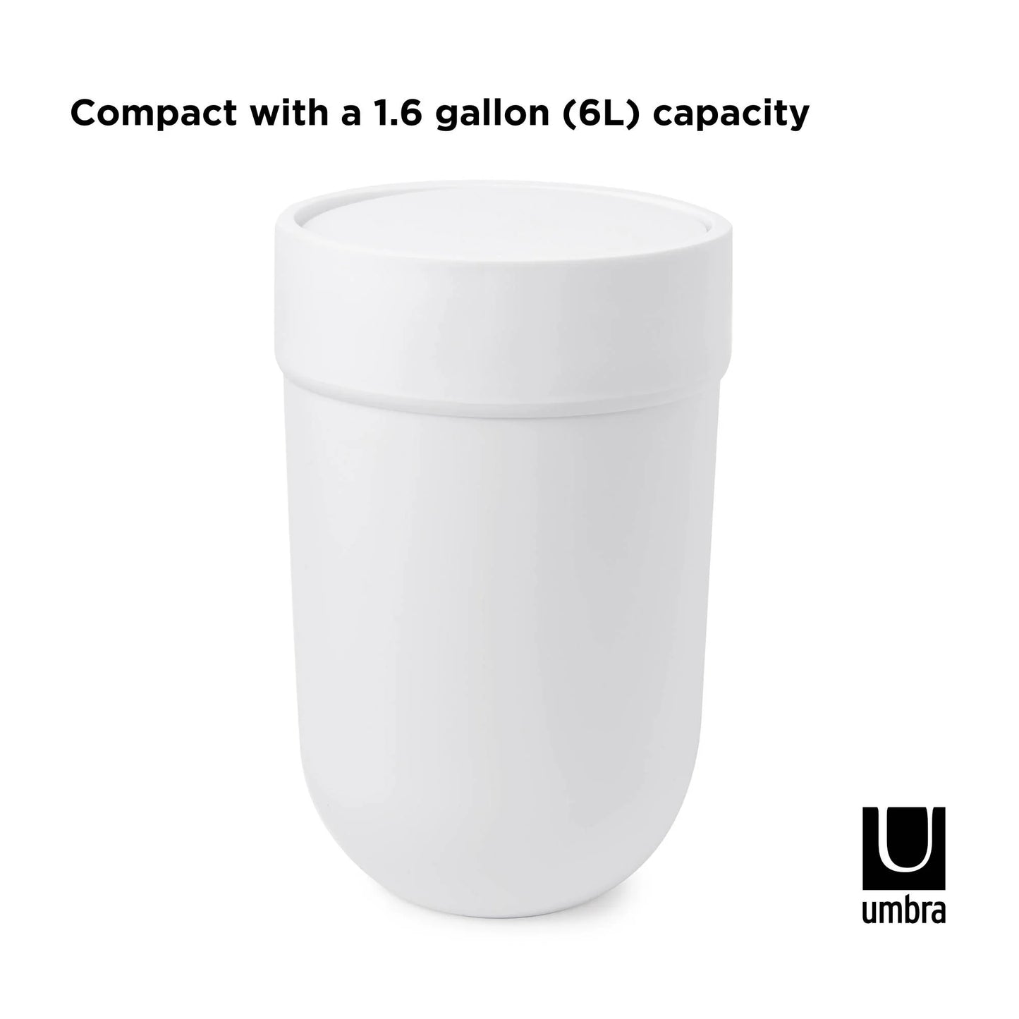 Umbra 1.6 gal Touch Plastic Swing Top Lid Bathroom Trash Can, White