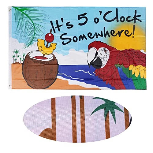 3x5 Summer Tiki Bar Flag – Five O’Clock Margaritaville Pool & Lake Banner