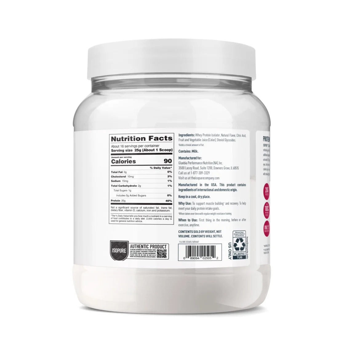 Isopure Clear Low Carb 100% Whey Protein Isolate Powder, Mixed Berry, 20g Protein, About 16 Servings