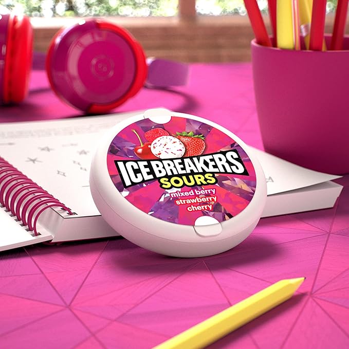 ICE BREAKERS Sours Assorted Fruit Flavored Sugar Free Mints Tin, 1.5 oz