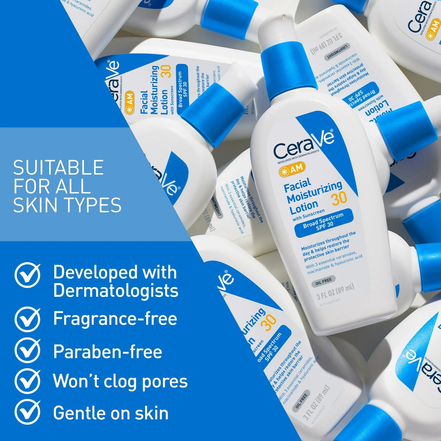 CeraVe AM Face Moisturizer with Broad Spectrum Protection, SPF 30,3 oz