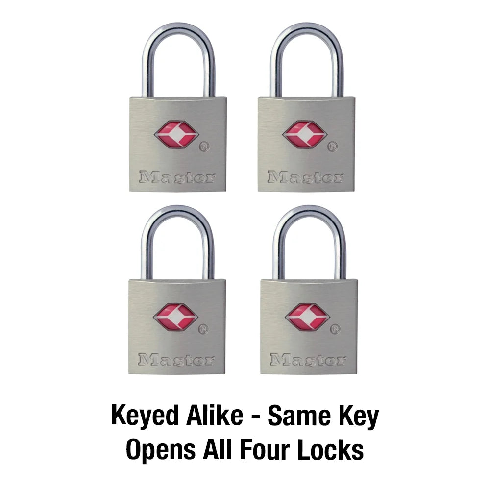 Master Lock Keyed Padlock, 7/8-in Wide x 7/16-in Shackle, TSA Accepted Keyed Alike
