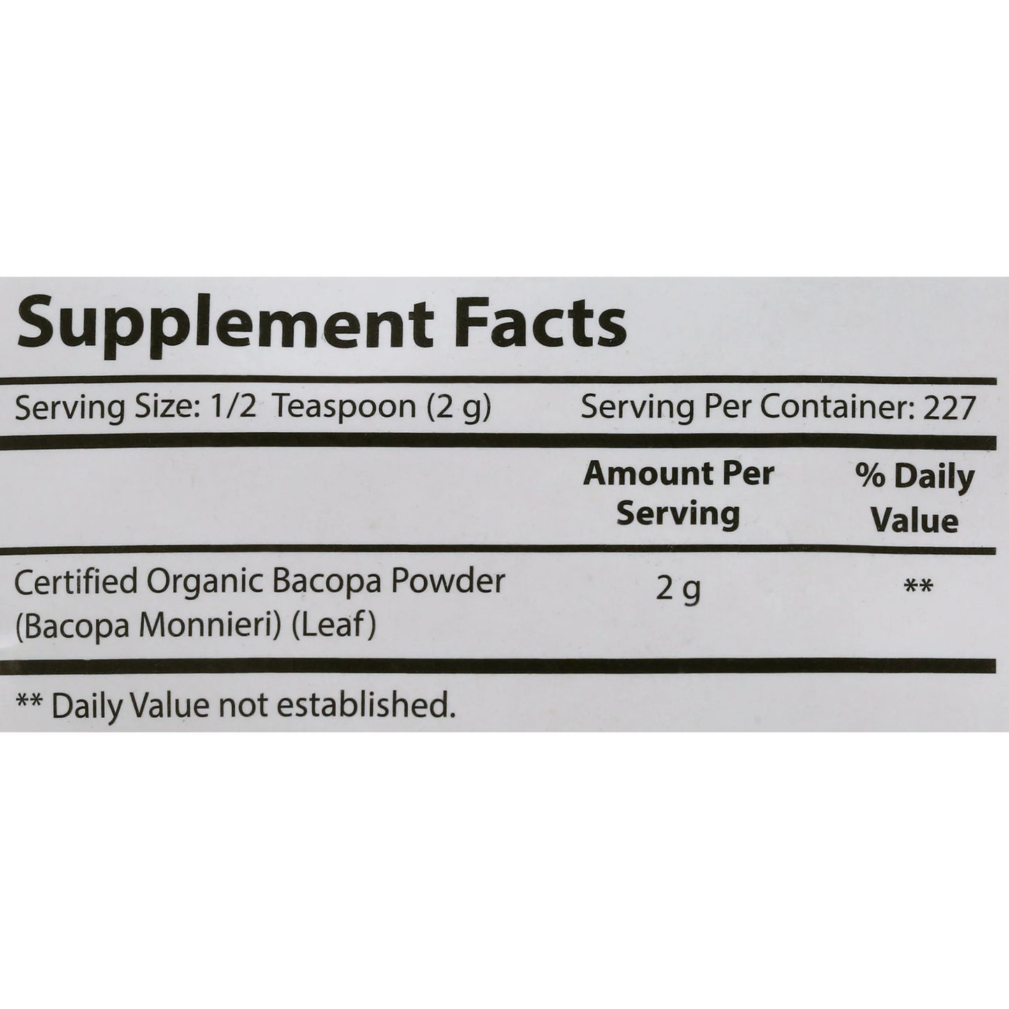 Nova Nutritions Certified Organic Bacopa Powder 16 OZ (454 gm) - Also Called Bacopa Monnieri (Leaf)