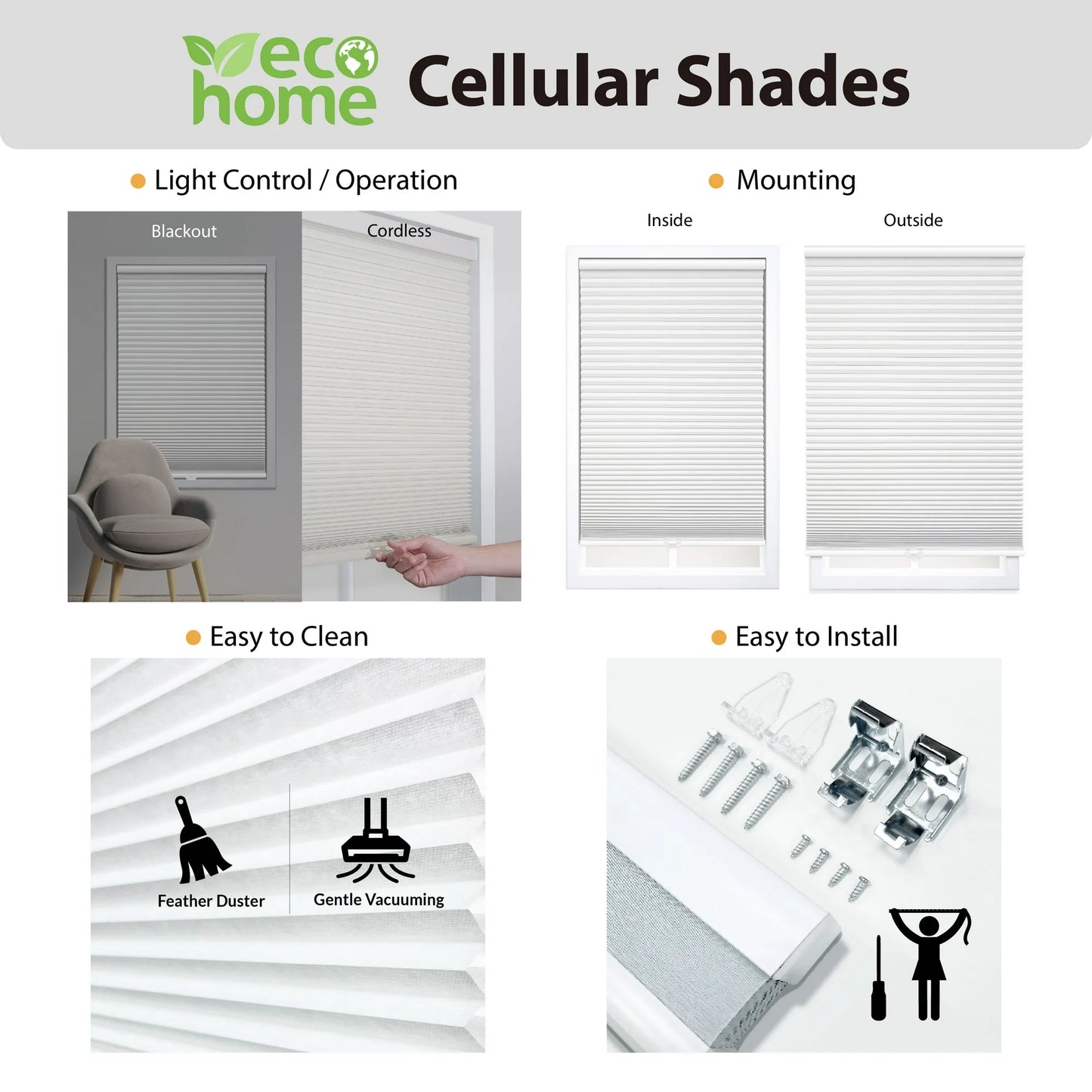 Mainstays Cordless Polyester Blackout Cellular Shade, 1-Piece, White, 36" W x 72" L