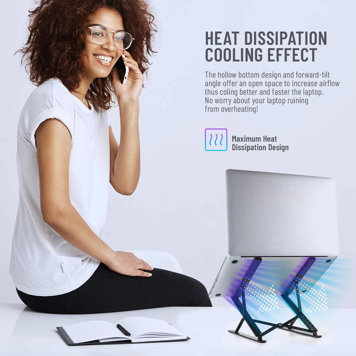 GJX Adjustable Laptop Stand for Desk | Lightweight Ergonomic Portable Laptop Stands | Foldable Aluminum Riser | MacBook Stand Pro Air or Any Devices up to 17.3"