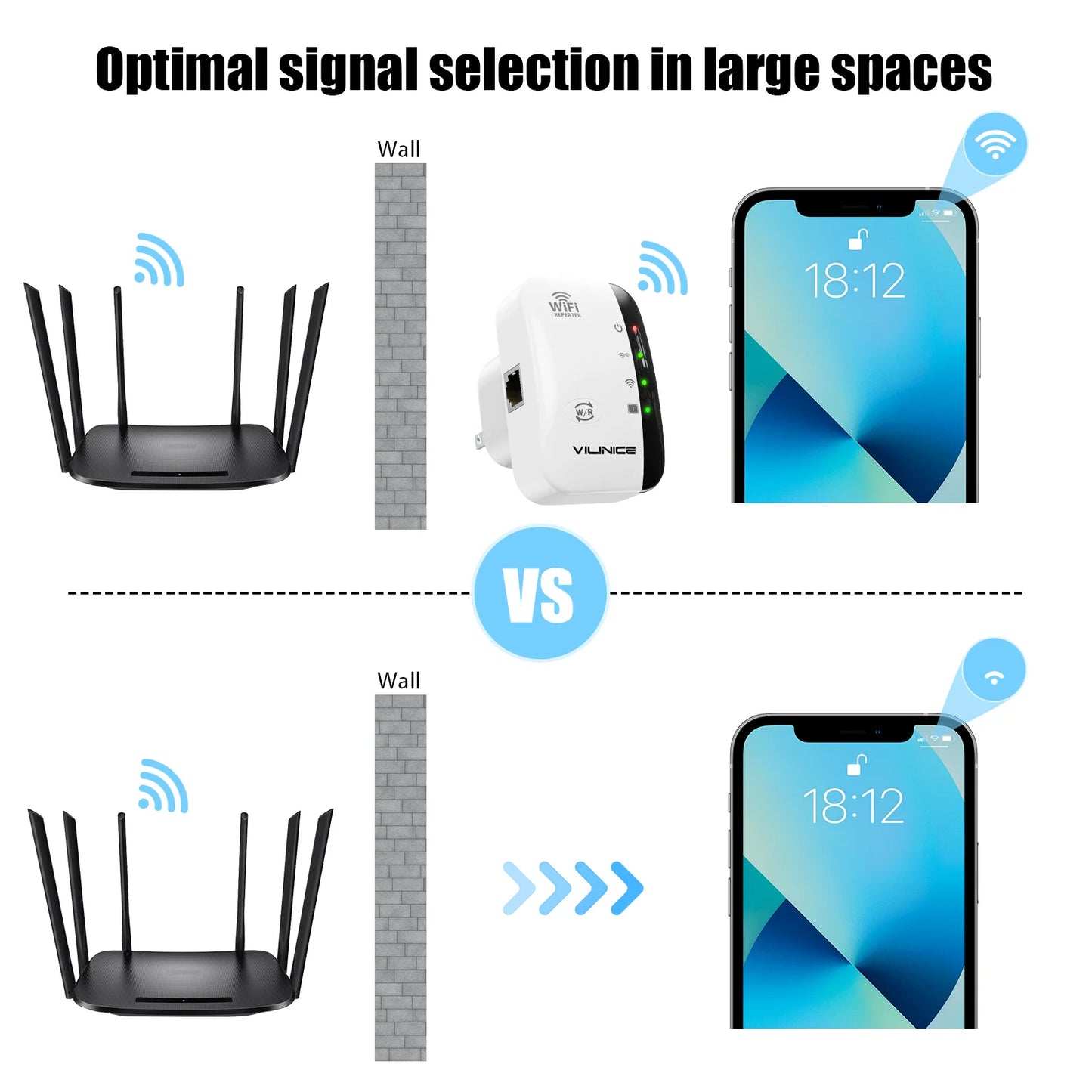 VILINICE WD-R616U AC1200 Dual-Band Wi-Fi Extender, Coverage up to 3000 sq ft,