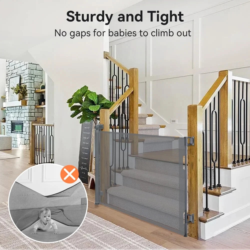 Baby Gates, Caveen Retractable Baby Safety Gate for Doorway,Stair, 34" x 55" ABS Retractable Mesh Gate,Gray