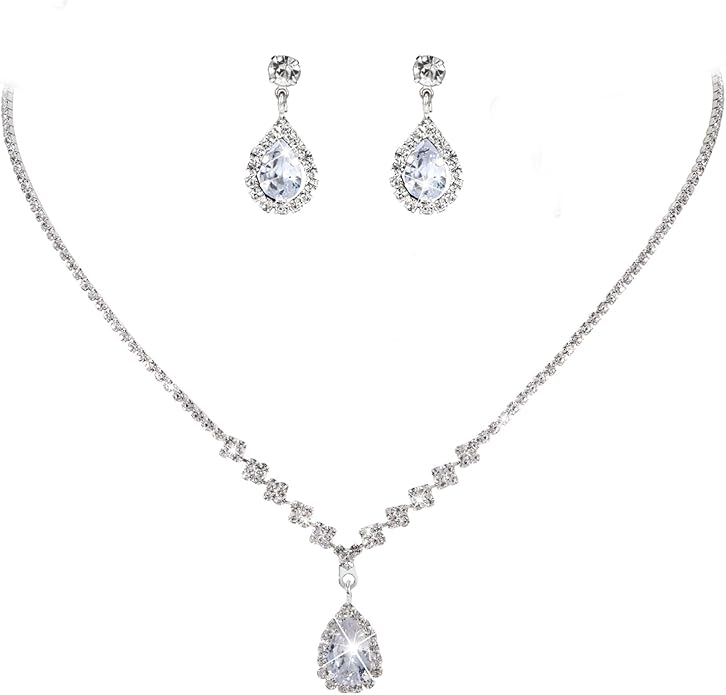 π° Elegant Angel Teardrop Rhinestone & Zircon Bridal Jewelry Set β Necklace & Earrings for Weddings