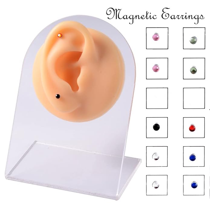 12 PCS Magnetic Crystal Stud Earrings – Stainless Steel Non-Piercing Nose & Lip Jewelry Set (3mm)