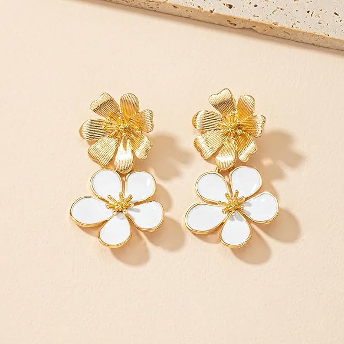18K Yellow Gold Natural Shell Cherry Blossom Earrings β Elegant Floral Studs for Women | Sweet Fancy Flower Jewelry Gift