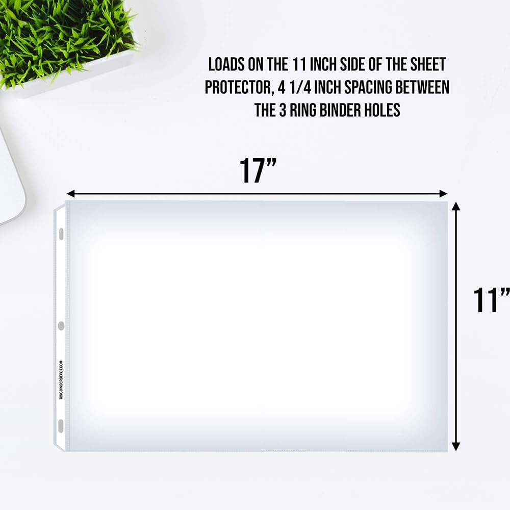 11 x 17 Sheet Protectors, Landscape View, 25 Pack, Side Loading, Protect, Store and Display 11X17 Paper, Photographs, Prints, and Documents