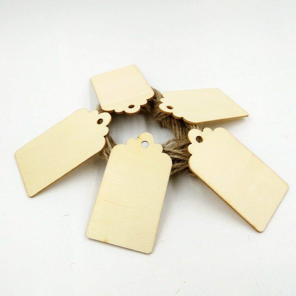 10 pcs Unfinished Wood Tags Wooden Gift Tags Wedding Party Favors with Ropes