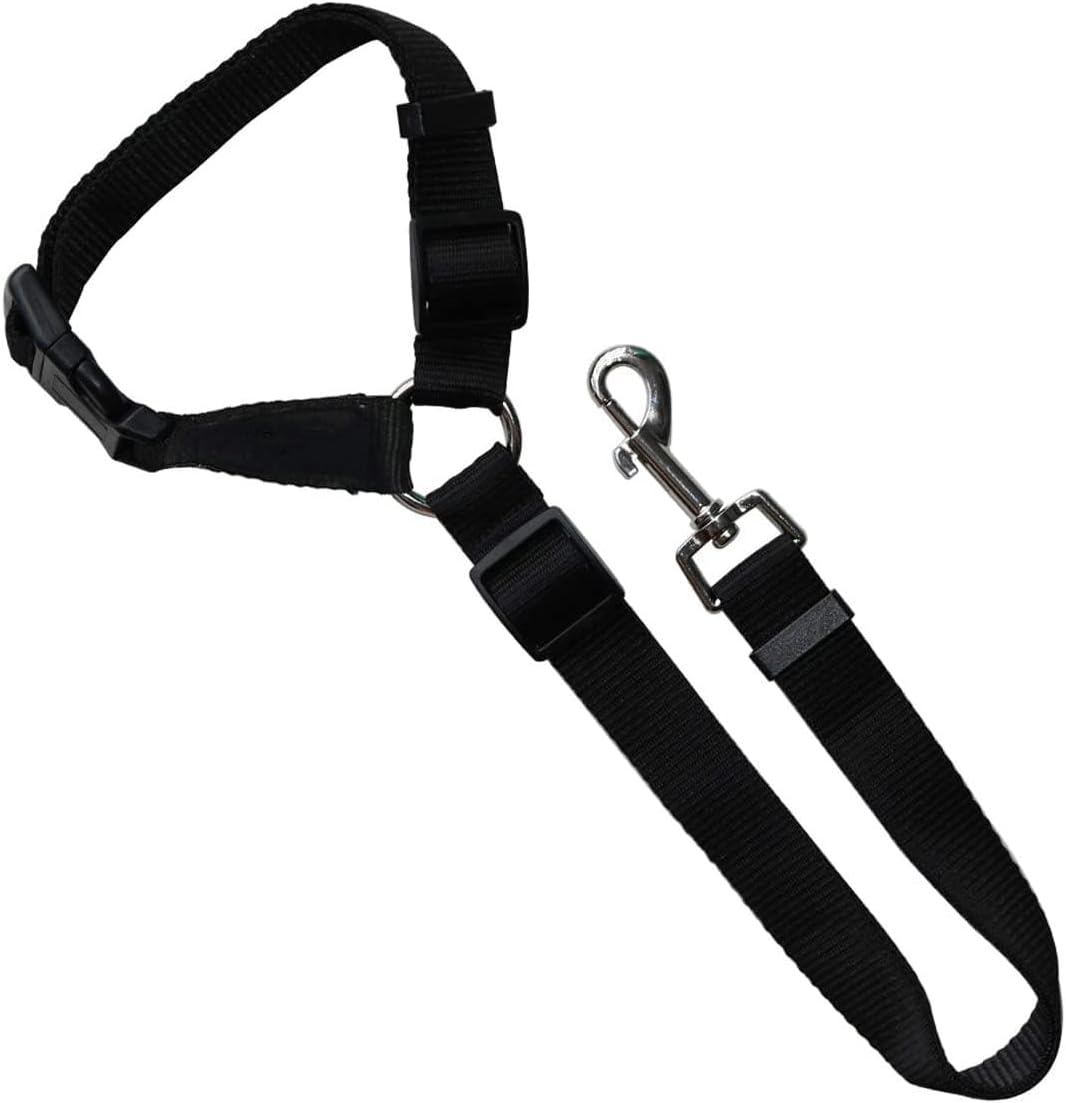 Dog Car Seat Belt Restraint – Adjustable Safety Harness Leash with Locking Clip, Black