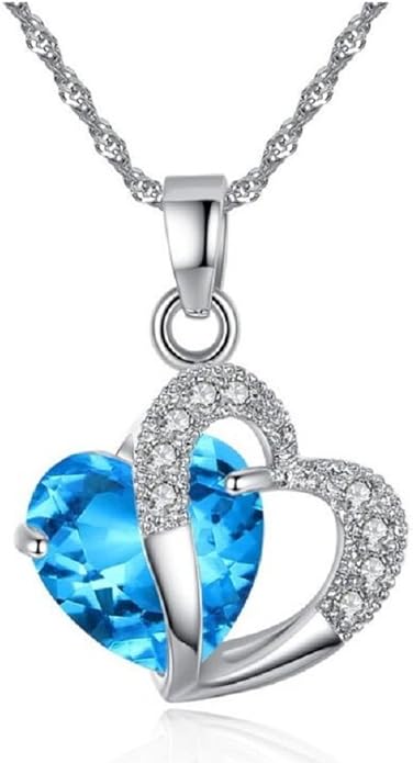 Crystal Double Heart Pendant Necklace β Blue Diamond-Inspired Rhinestone Jewelry for Women