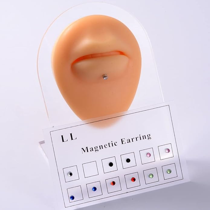 12 PCS Magnetic Crystal Stud Earrings – Stainless Steel Non-Piercing Nose & Lip Jewelry Set (3mm)