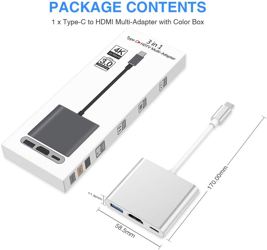 USB C to HDMI Adapter, 4K HDMI to USB-C Adapter with 60W PD & USB 3.0 Port Multiport Digital AV Converter