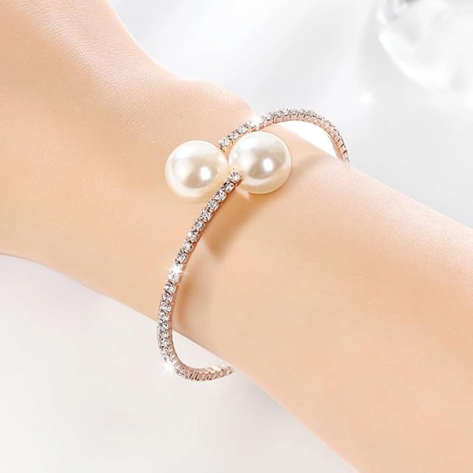 Elegant Pearl Silver Bangle Bracelet for Women – Minimalist Jewelry