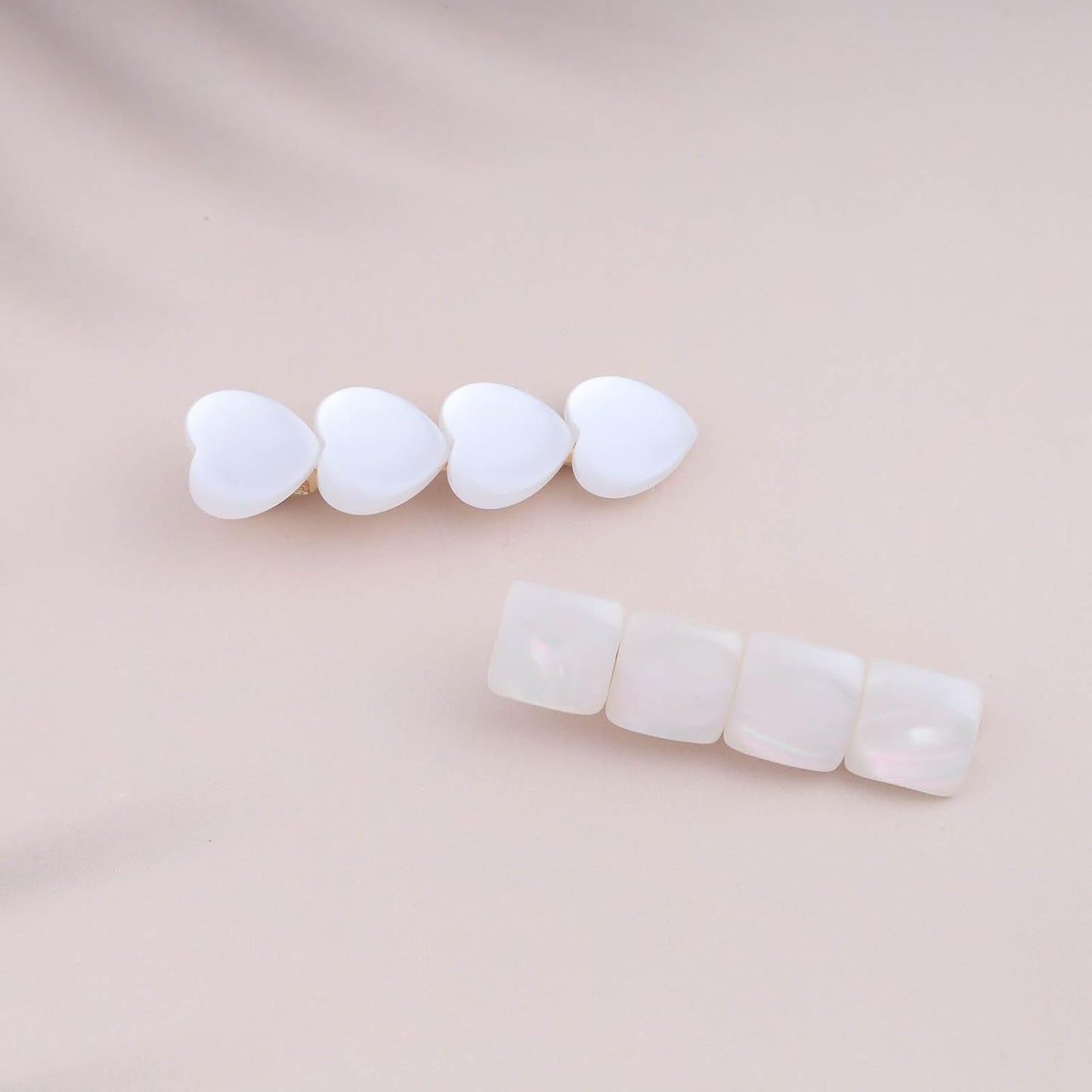 White Heart Rhinestone Opal Hair Clip Pins - Heart Side Clip Head Clip
