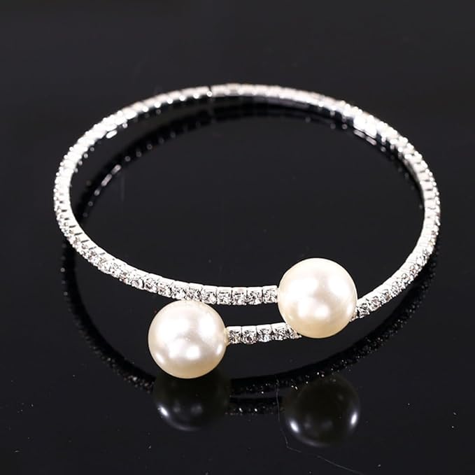 Elegant Pearl Silver Bangle Bracelet for Women – Minimalist Jewelry