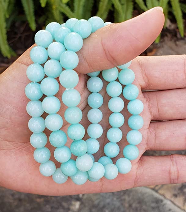 Natural Blue Amazonite Crystal Bracelet β 8mm Round Healing Stones | Calming Energy & Balance Bracelet