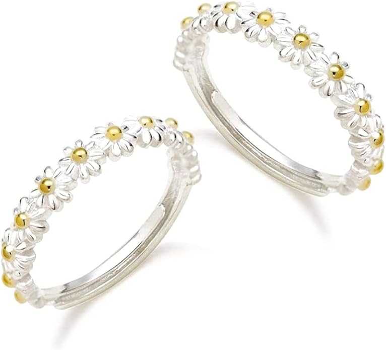 โI Think About Youโ Delicate Daisy Ring โ Tiny Sunflower Floral Ring | Adjustable Gold-Plated Ring for Women