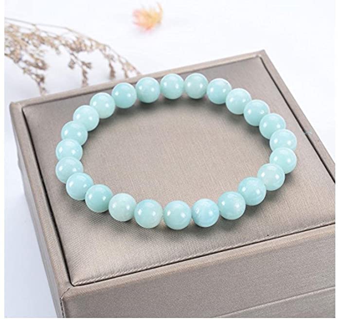 Natural Blue Amazonite Crystal Bracelet β 8mm Round Healing Stones | Calming Energy & Balance Bracelet