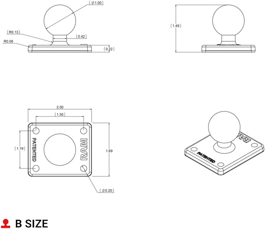 RAM Mounts Ball Adapter with AMPS Plate RAM-B-347U with B Size 1" Ball