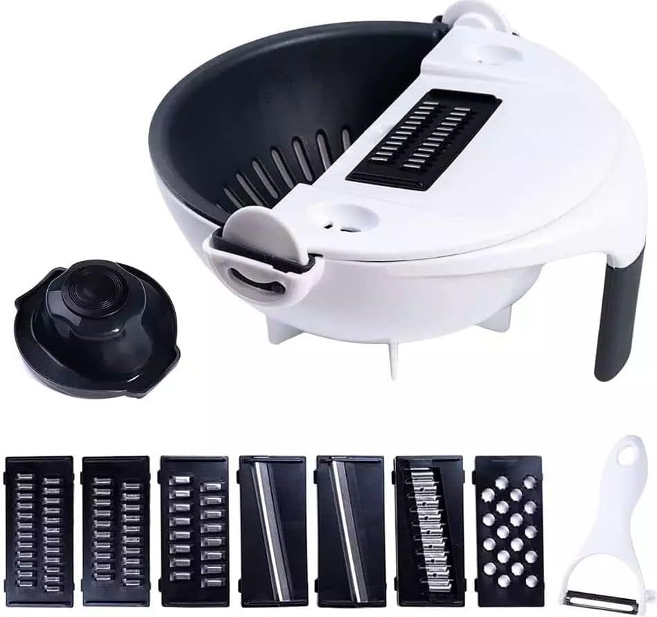 7-in-1 Vegetable Shredder Bowl with Drain Basket β Multi-Blade Slicer & Fruit Washer