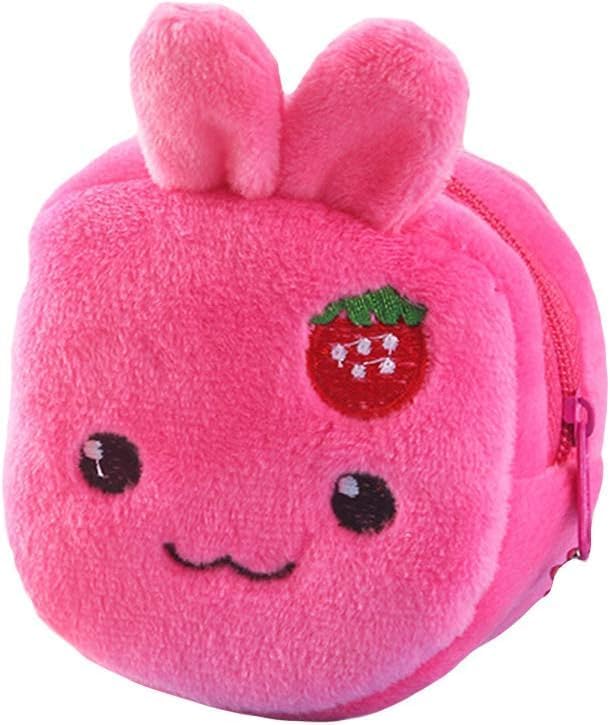 Pink Rabbit Plush Coin Purse with Strawberry β 3D Cartoon Wallet & Key Holder for Girls