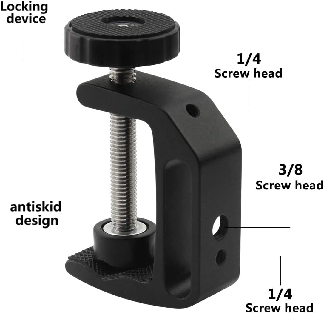 Universal C-Clamp, Heavy Duty Sturdy 1/4 And 3/8 Thread Hole for Desktop Mount Holder, Photo Studio Photography, Quick Release U Clip Holder (Black,4-Pack)