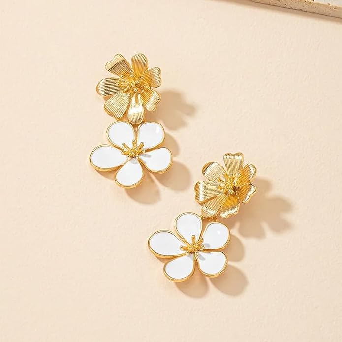 18K Yellow Gold Natural Shell Cherry Blossom Earrings β Elegant Floral Studs for Women | Sweet Fancy Flower Jewelry Gift