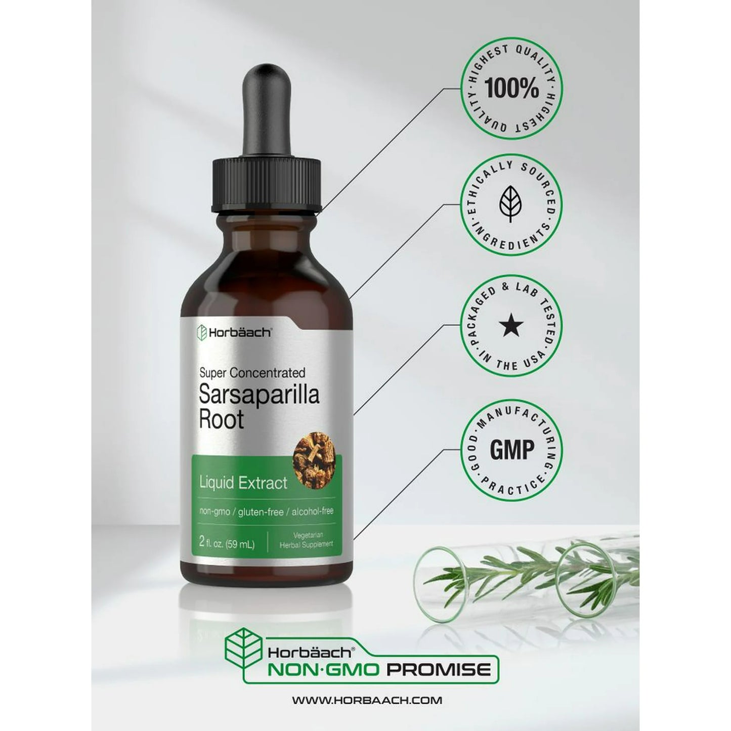 Sarsaparilla Liquid Extract | 2 oz | Vegetarian, Alcohol Free, Gluten Free | by Horbaach
