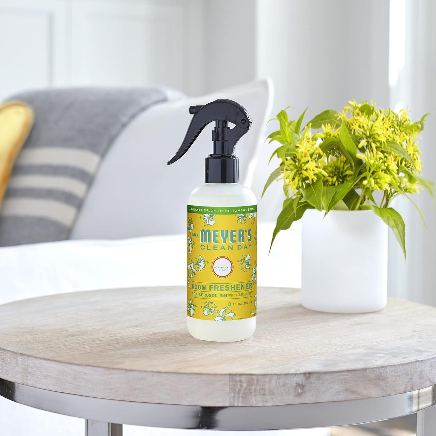 MRS. MEYER'S CLEAN DAY Room and Air Freshener Spray, Non-Aerosol Spray Bottle Infused with Essential Oils, Honeysuckle, 8 fl. oz