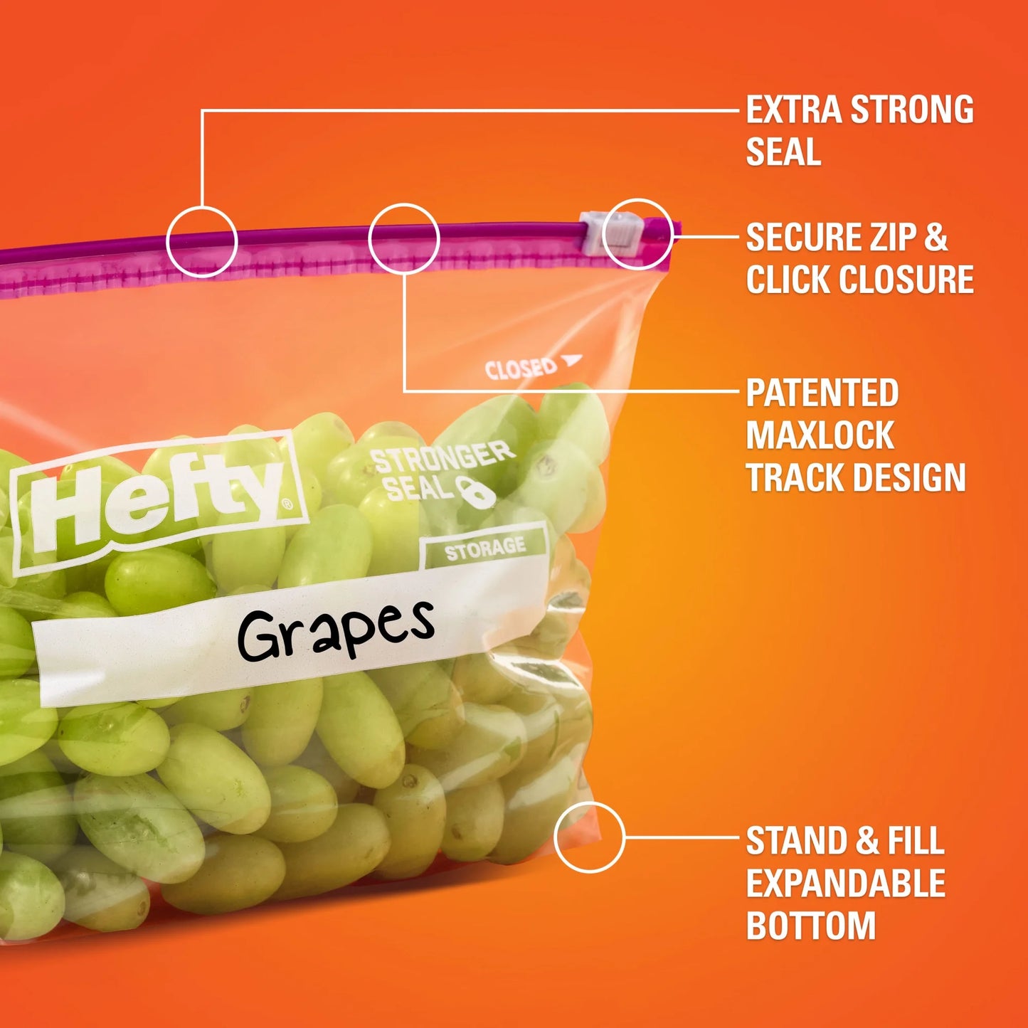 Hefty Slider Kitchen Storage Bags, Half-gallon Size, 40 Count
