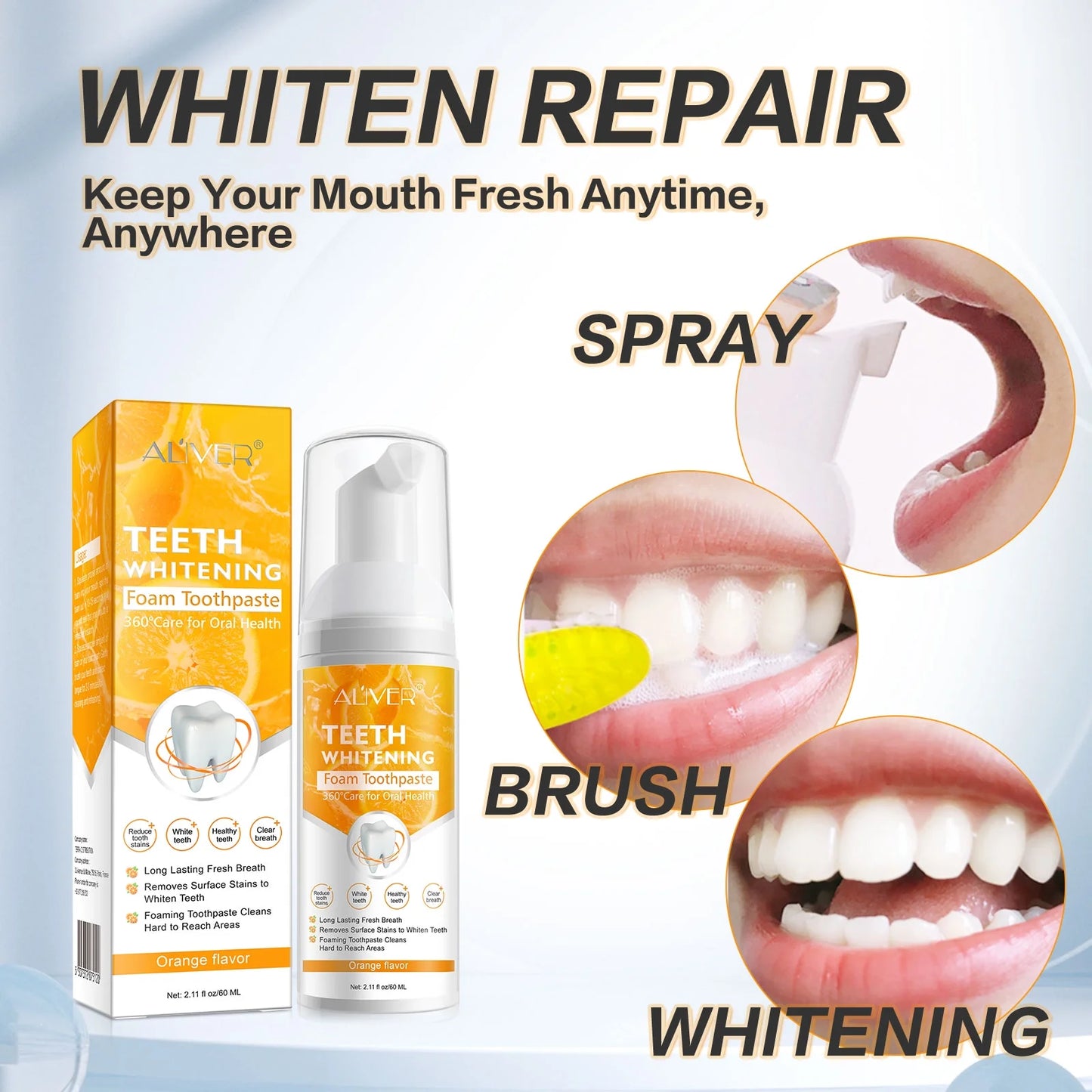 Foaming Mousse Toothpaste for Adults 360°Comprehensive Cleaning Teeth for Oral Health Aliver Teeth Whitening Foam Toothpaste