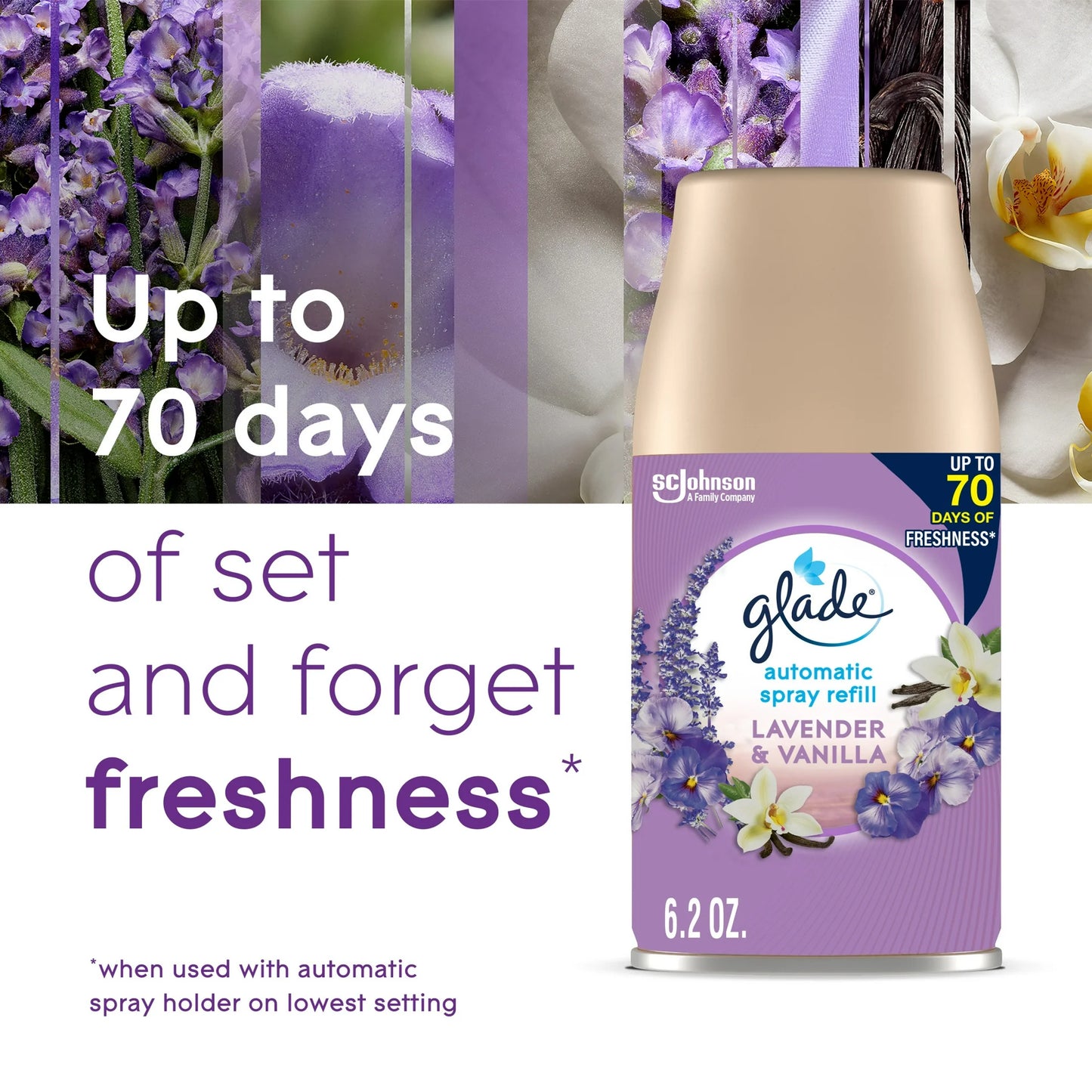 Glade Automatic Spray Refills, Air Freshener, Infused with Essential Oils, Lavender & Vanilla, 6.2 oz