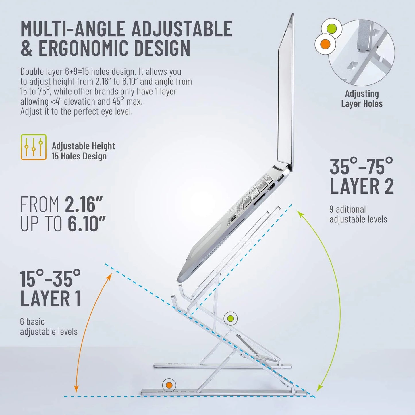GJX Adjustable Laptop Stand for Desk | Lightweight Ergonomic Portable Laptop Stands | Foldable Aluminum Riser | MacBook Stand Pro Air or Any Devices up to 17.3"