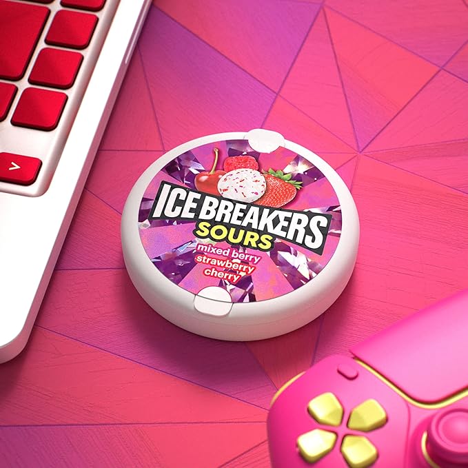 ICE BREAKERS Sours Assorted Fruit Flavored Sugar Free Mints Tin, 1.5 oz